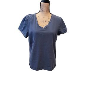 Life Is Good Women's V-Neck T-Shirt Blue Short Sleeve Size L Casual